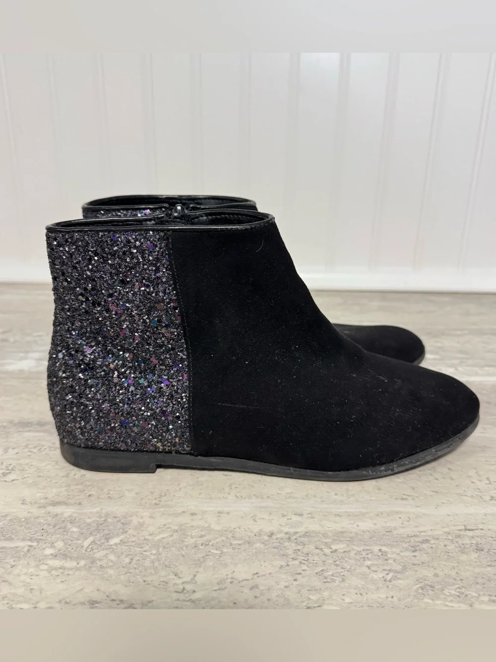 J Crew Crewcuts Girls Kids 5 Glitter Back Ankle Boots Side Zip Cushioned